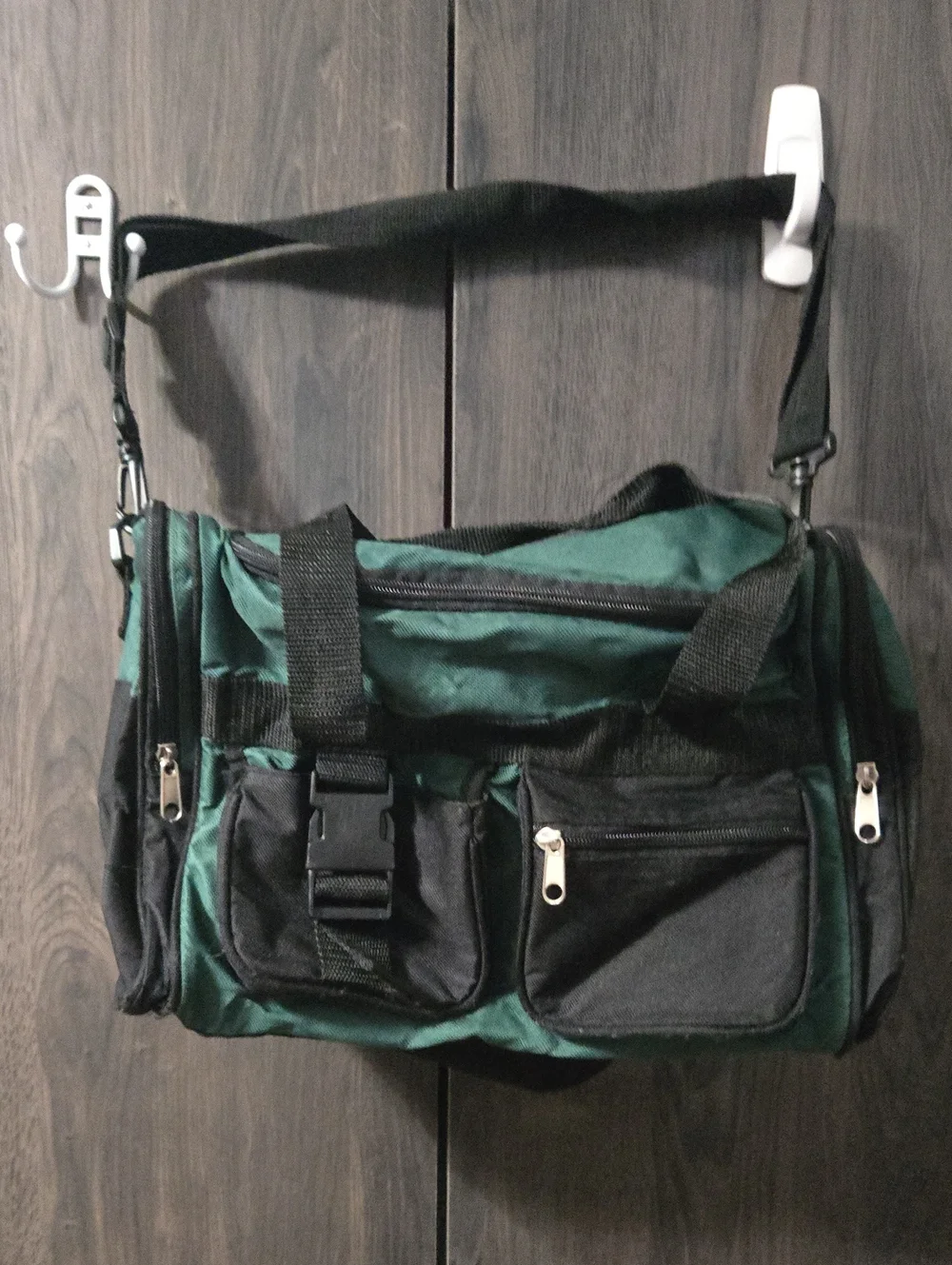 Men's Green and Black Multi-Pocket Shoulder Bag